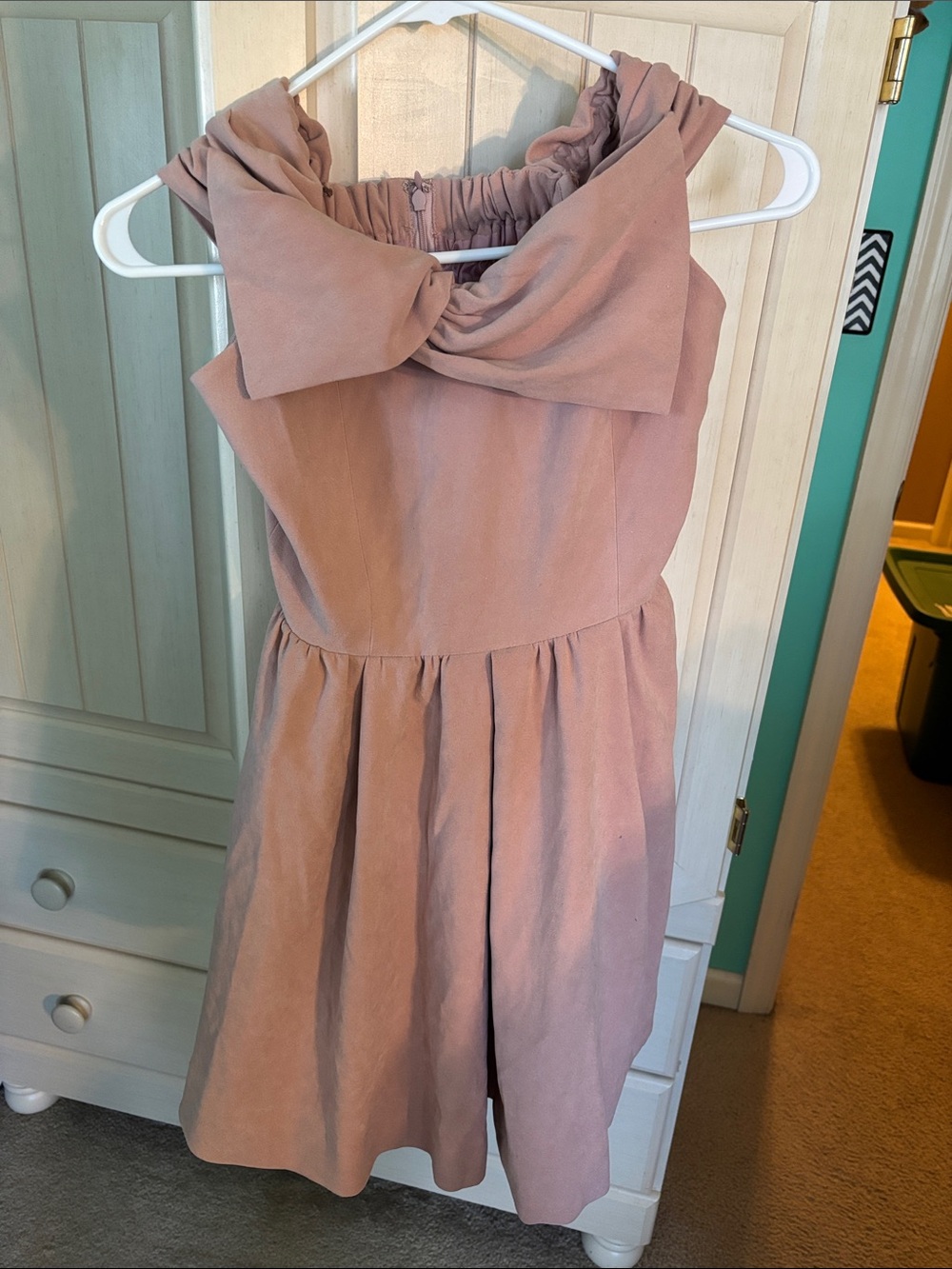 Dusty Rose Bow Neck Fit-and-Flare Dress